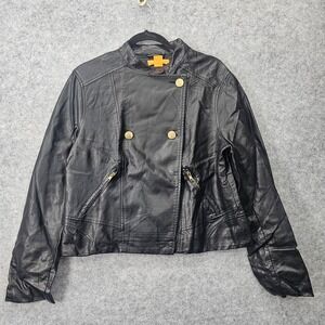 Crop Moto‎ Jacket Womens M Black JOE FRESH Faux Leather Y2K Edgy Biker FLAWED